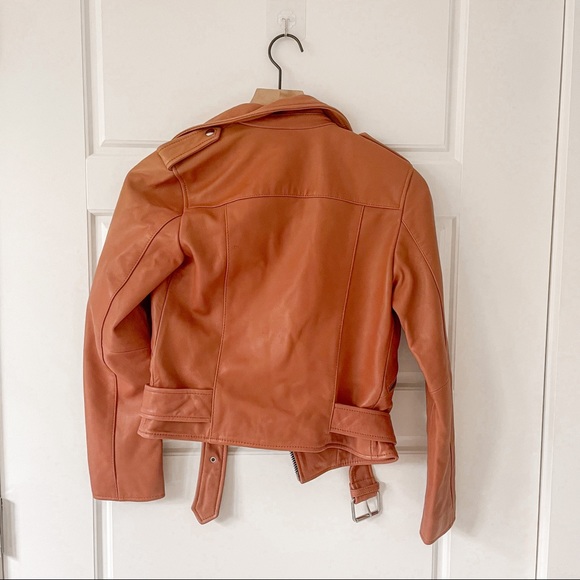 All Saints Balfern Leather Biker Jacket Rose Wood - Picture 9 of 11
